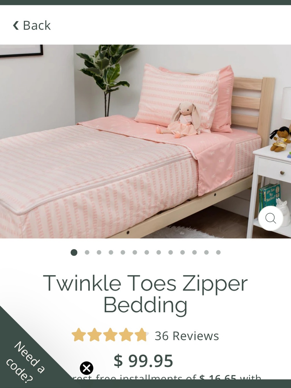 Twinkle Toes Zipper Bedding Comforter Set - Pink